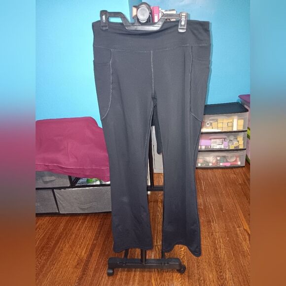 HEATHYOGA High Waisted Black Yoga Pants With Pockets Bootcut Pre-owned - Picture 1 of 9